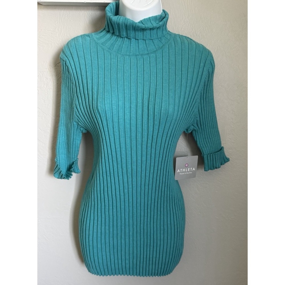 Athleta Ribbed Sweater Dress Womens XL Green Turtleneck Long Sleeve Stretch NEW!